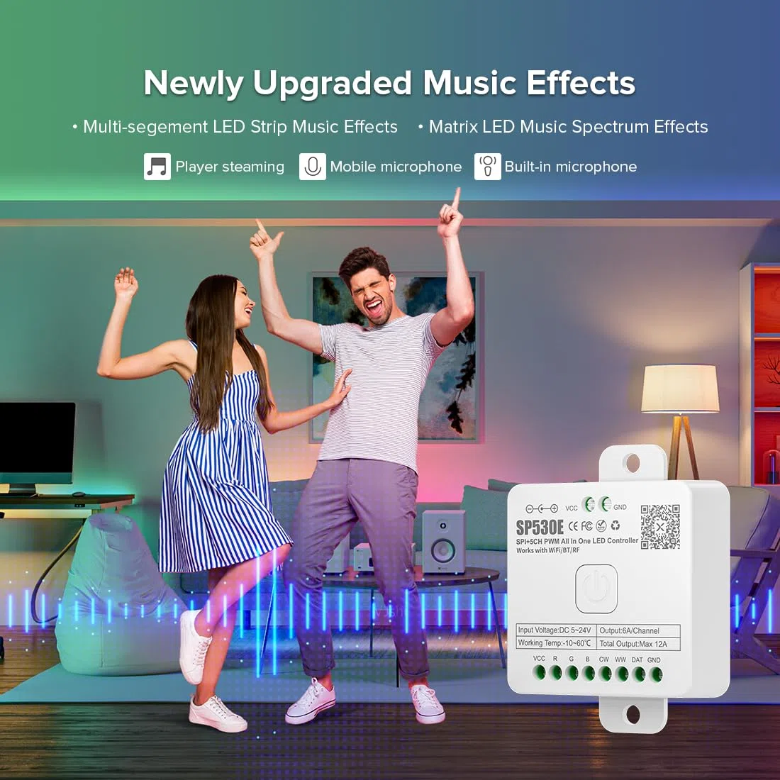 BTF-LIGHTING SP530E 2.4GHz Controller LED WiFi Bluetooth 12in1 compatibile con strisce LED WS2812B SK6812 WS2811 FCOB CCT 5050RGB/RGBW con controllo APP Alexa Google Assistant