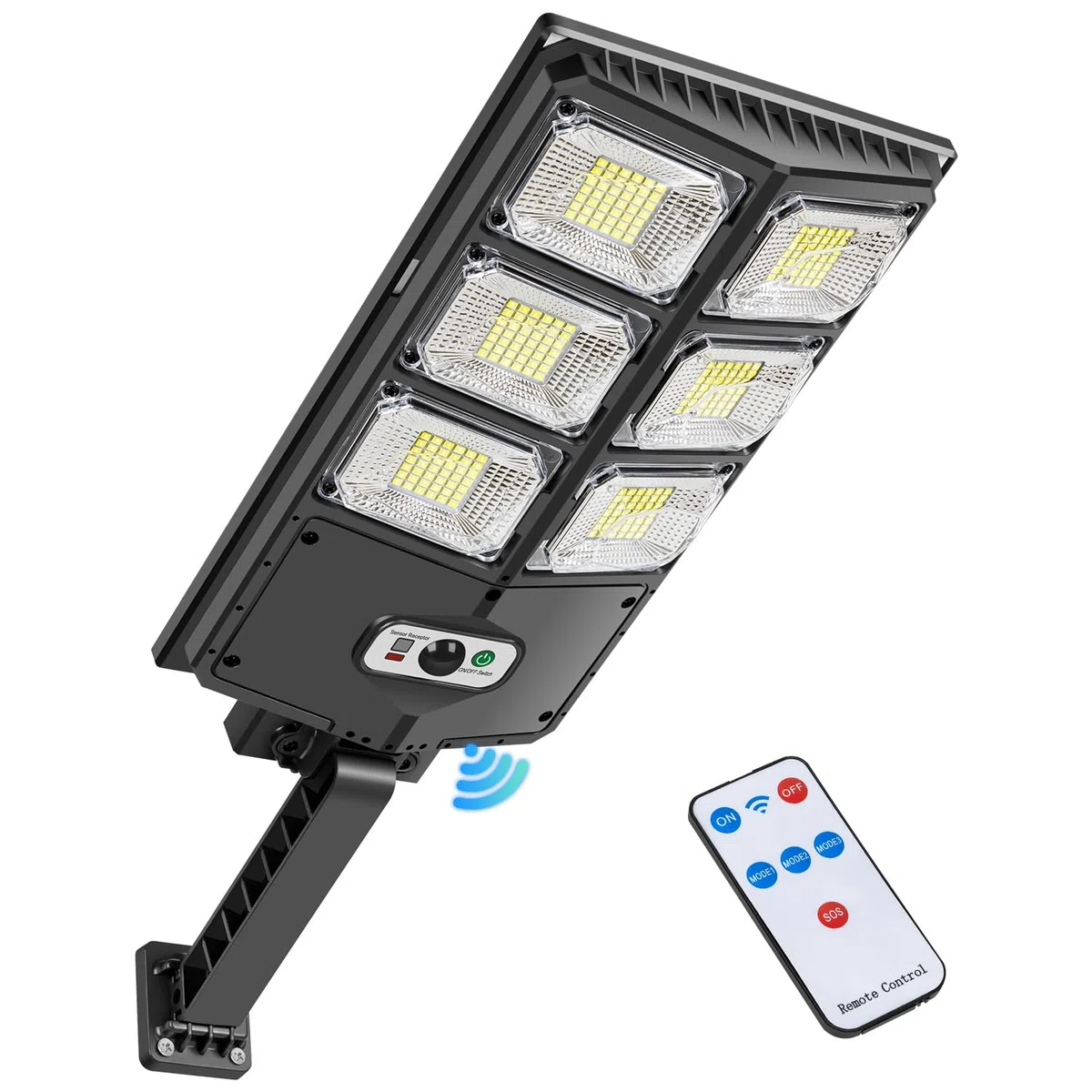 Lampione Solare Led Esterno 252 LED 150W Luci Faro Led Esterno con Pannello Solare e Sensore di Movimento, IP65 Impermeabile Lampada Lampione da Giardino con Telecomando per Strada Garage