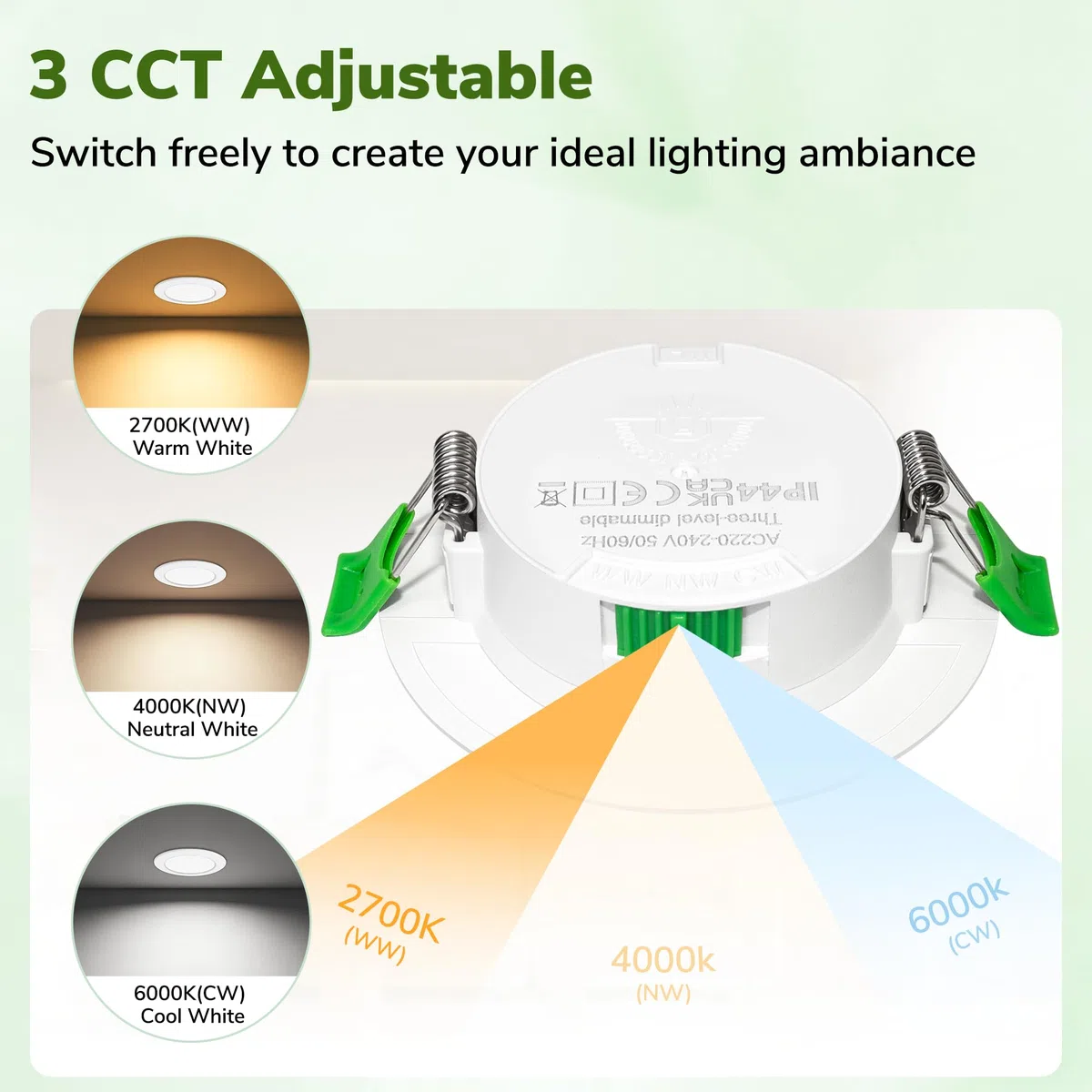 Confezione da 4 Faretti LED Incasso Extra Slim 25mm, 6W 600LM, Soffitto Dimmerabili 3 Intensità Senza Dimmer, 2700K/4000K/6000K, IP44 Faretto LED Bagno Cucina, Foro Ø58-68mm, 230V, Bianco