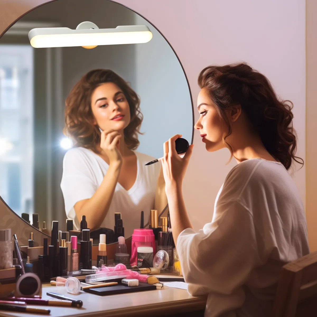 Luci Per Specchio Da Trucco Con Luci LED a 4000mAH Batteria, Dimmerabile Luci Specchio Make Up Illuminazione Senza Fili, Girevole Staccabile 360° Specchiera Trucco, Specchio Bagno Con Luce