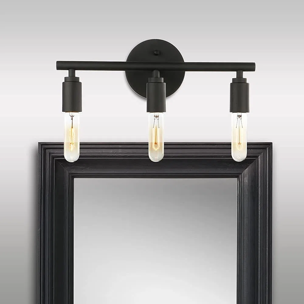 Applique candelabro Lampada da Specchio per Bagno, Applique da Parete con 3 luci Interno Vintage in Ferro Nero, Luce Specchio Bagno, Attacco E27, Lampadina non Inclusa. (Stile nero)
