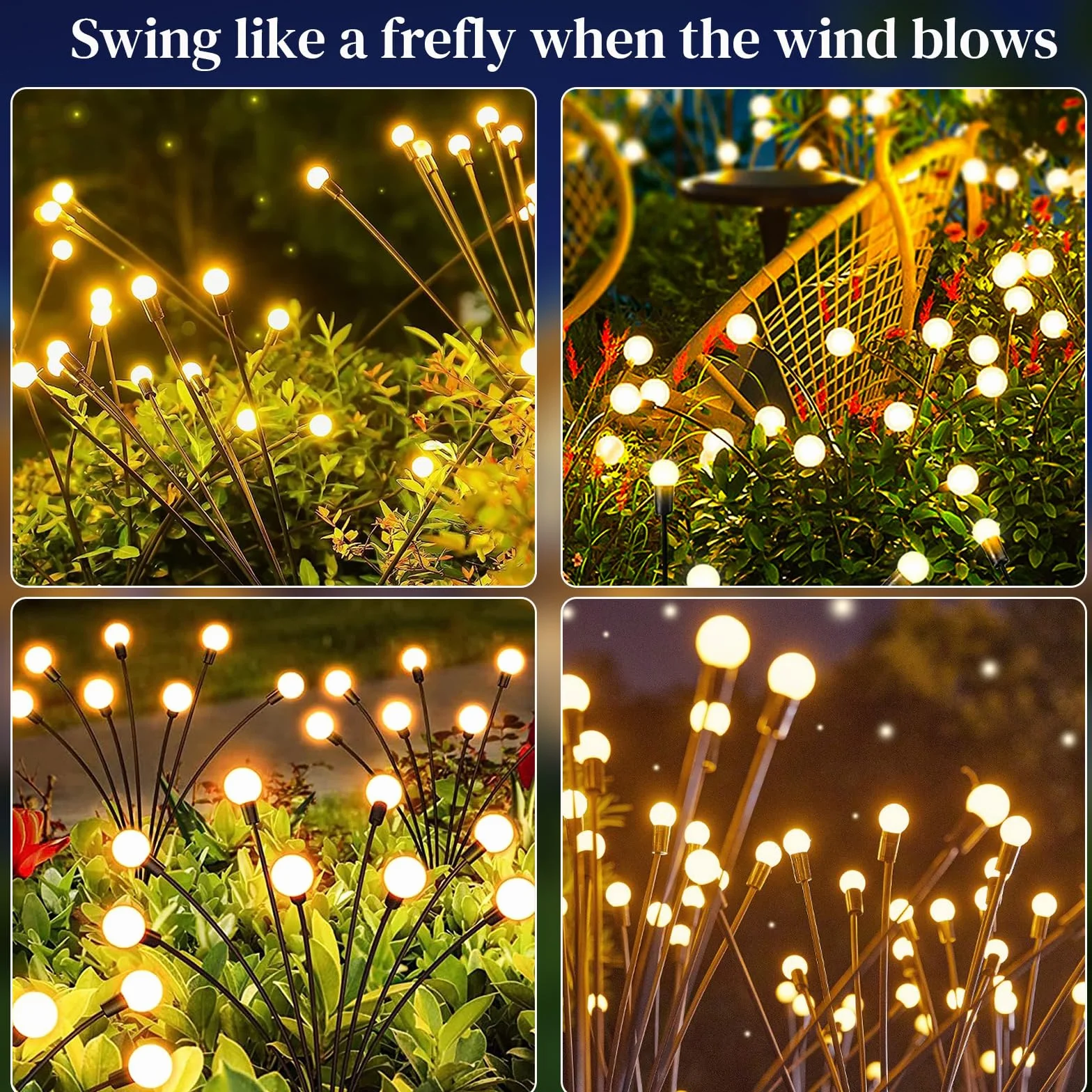 4 Pezzi Luci Solari Giardino Esterno, 10 LED Lucciole Luci Solari da Giardino, IP65 Impermeabile, Lampade Solare Lucciole Decorazione per Terrazza Percorso Prato Balcone Paesag(Bianco Caldo)
