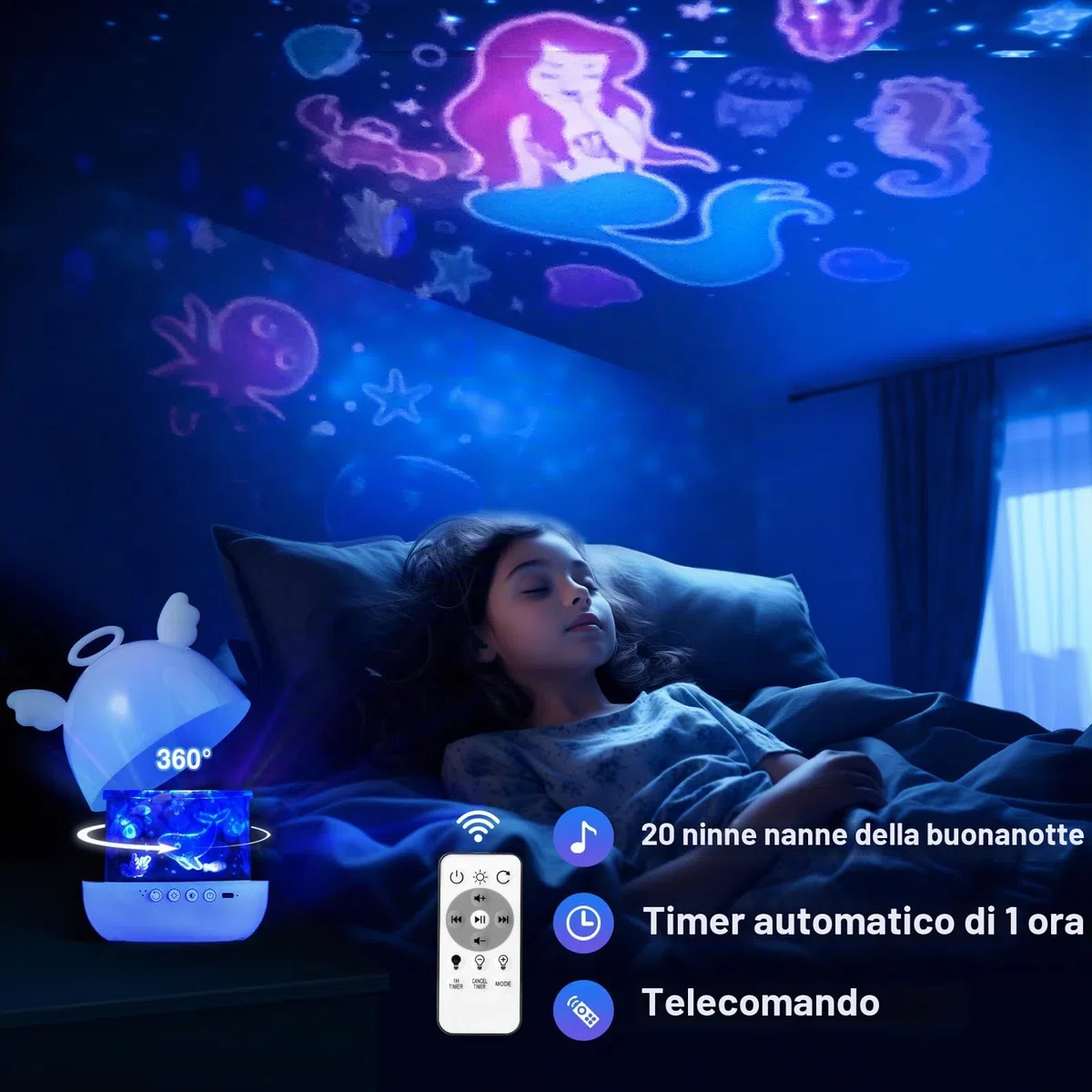 Diboniur Proiettore Stelle Soffitto Bambini, 22 Films Luce Notturna Bambini, 360°Rotazione Musicale Lampada Proiettore Stelle, Ricaricabile Proiettore Soffitto Bambini Decorazioni Camera