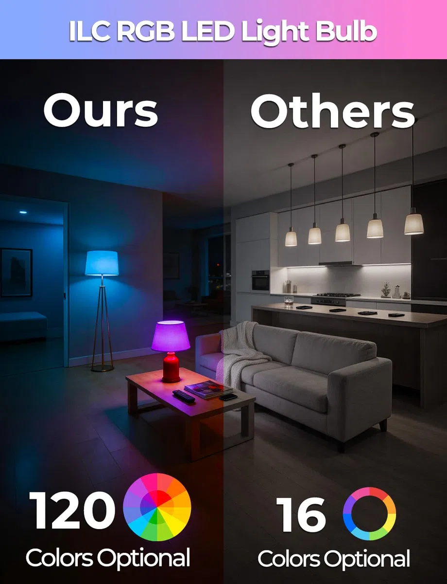 iLC Lampadina LED cambia colore, 120 colori, equivalente a 70 Watt, strobo fai da te, bianco caldo 2700K RGB con telecomando, LED 10W A60 E27 vite (confezione da 2)