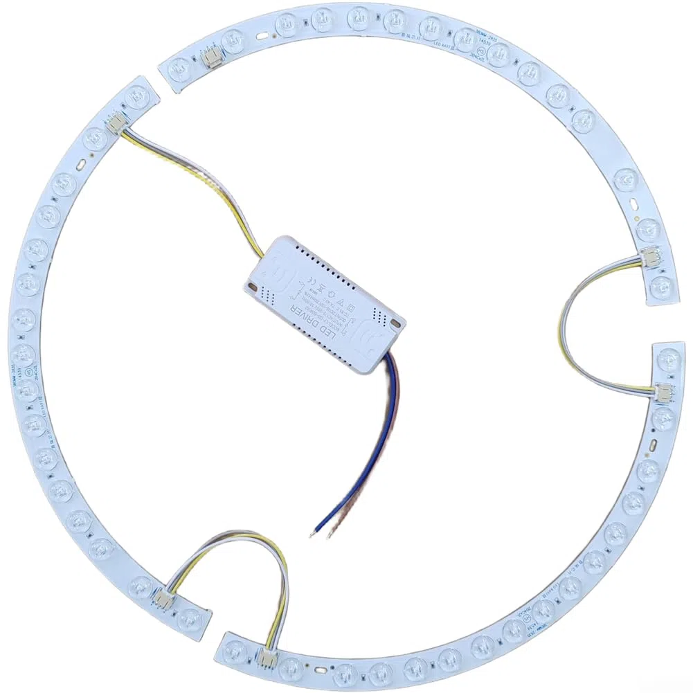 Striscia LED curva per ventola da 38 cm, dotata di tre modalità di colore e doppia installazione magnetico-appiccicosa, efficienza energetica 36 W x 2 uscite (striscia luminosa + driver)