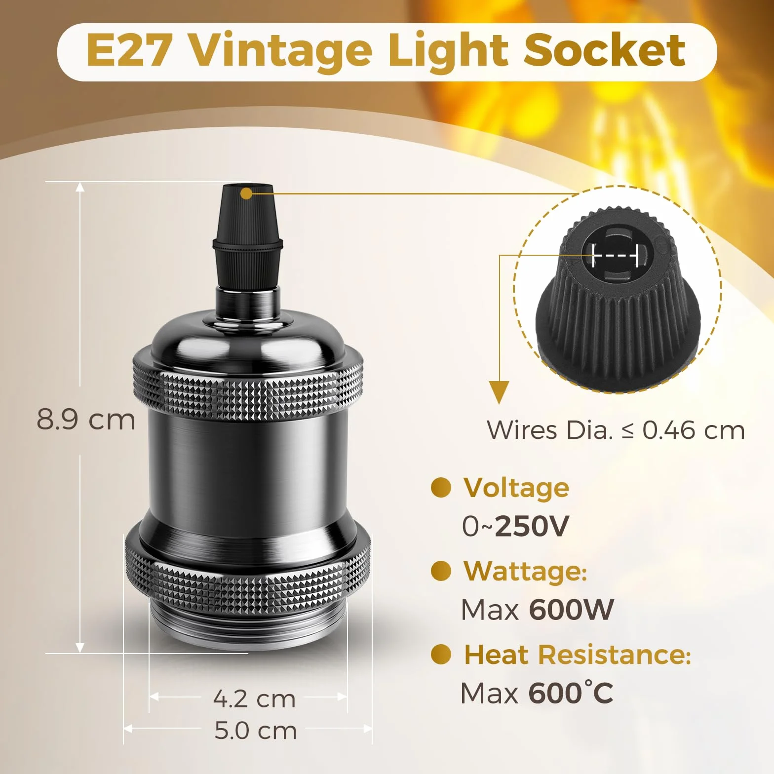 DiCUNO E27 Vintage Portalampada, Edison retro lampada a sospensione, Adattatore in ceramica solida, 4 Pezzi di perle nere socket
