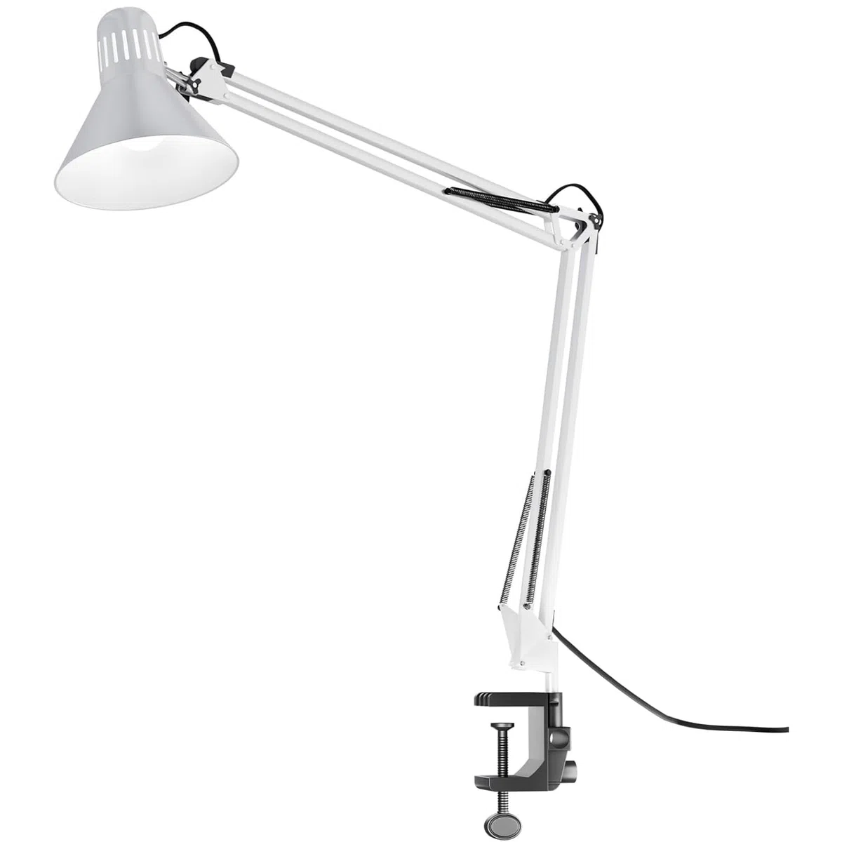 Voltix Lampada da Scrivania con Morsetto – Lampada da Tavolo Vintage E27 MAX 40W, Braccio Pieghevole e Testa Orientabile per Ufficio e Casa – Lampadina NON Inclusa (Bianco)