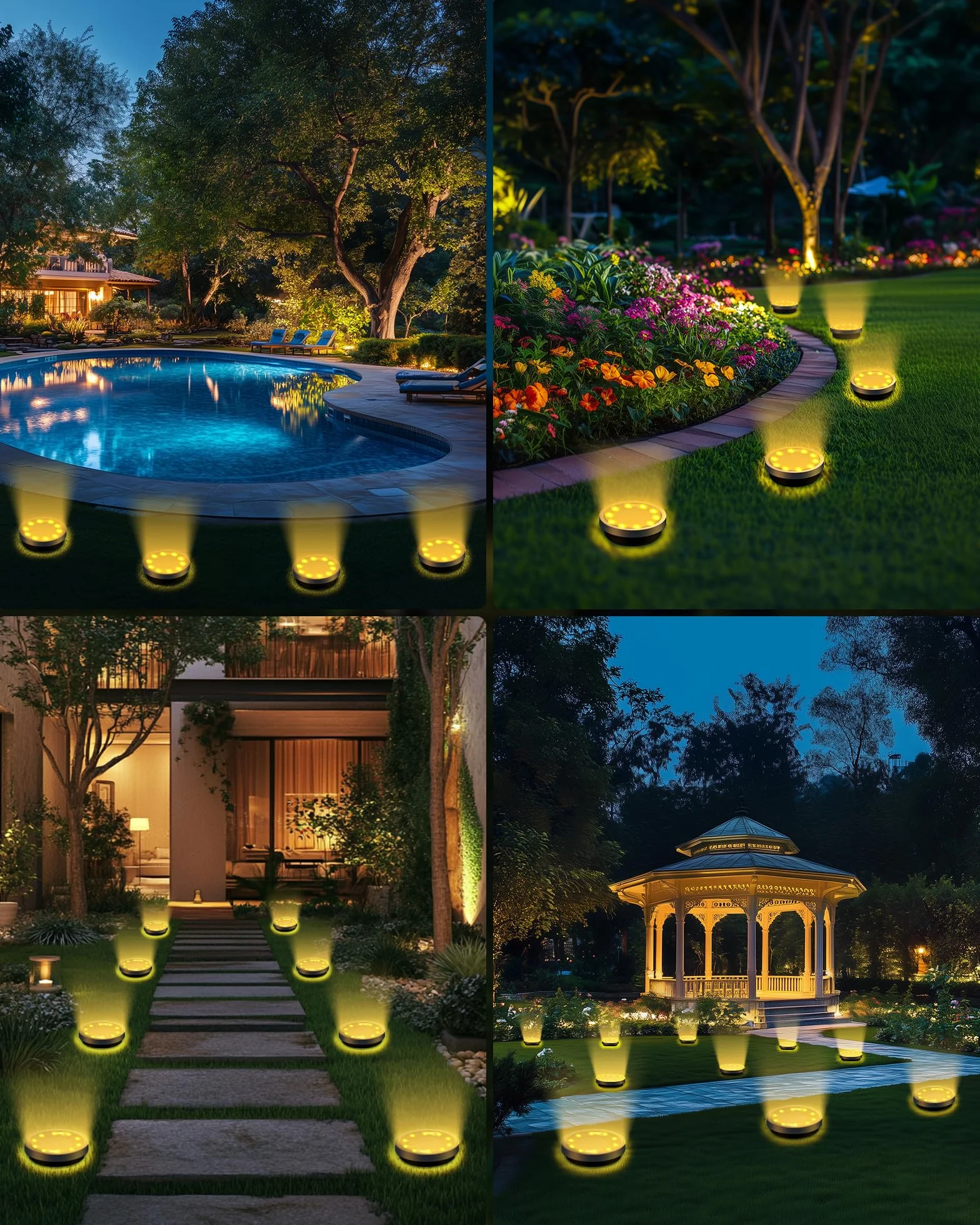 Luci Solari per Giardino IP65, Nuovo stile 2026 Lampade Solare Esterno Incasso Faretti a Terra Luce Sepolta Solare Impermeabile per Prato Vialetto Scala Paesaggio (14, bianco caldo)