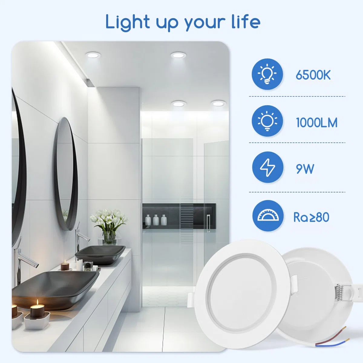 Aigostar Faretti da incasso per cartongesso, 9 W Equivalenti a 72 W, Alta luminosità, Integrati ultrasottile lampada da soffitto, Luce bianca fredda 6500K, 230V, Ф118-128mm (6 Confezione)