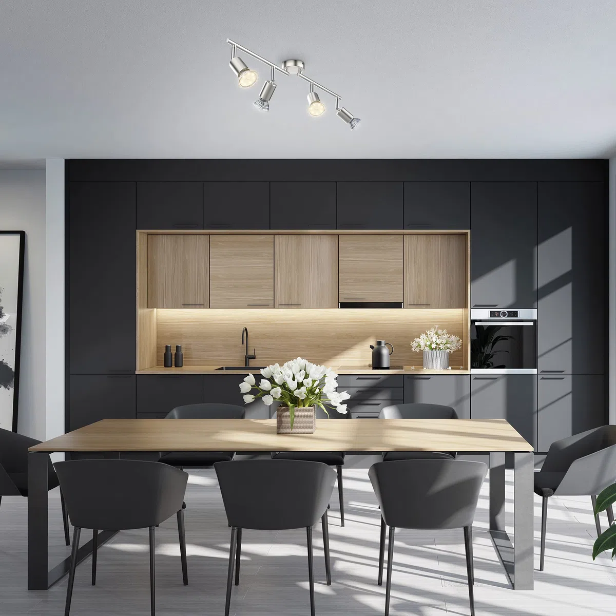 B.K.Licht Plafoniera LED Soffitto moderna, 605x105 mm, 5W 400Lm, Faretti da soffitto, Lampadario Cucina, luce bianca 3000K, Lampadario Soggiorno, cucina, bagno, camera da letto, nichel
