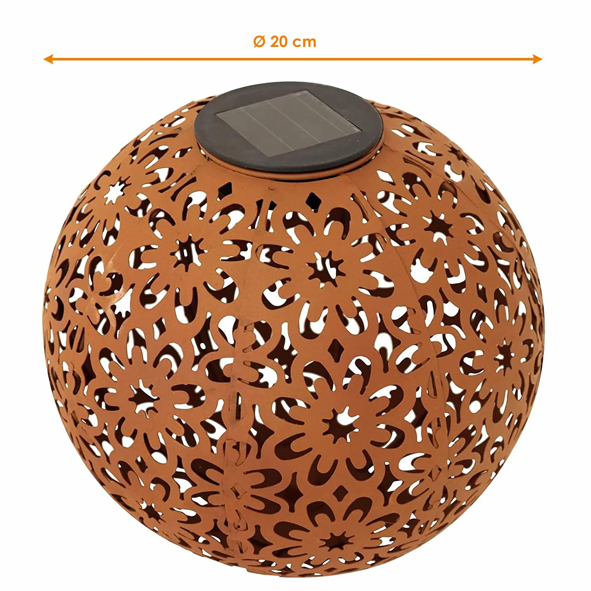 Spetebo Sfera solare da giardino in metallo effetto ruggine – Ø 20 cm – sfera decorativa a LED con picchetto – lampada decorativa da giardino – luce bianca calda illuminata per esterni