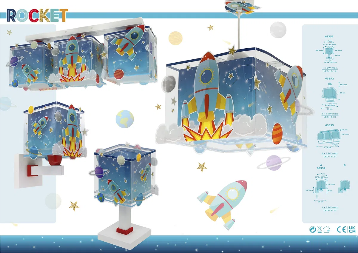 Dalber Lampada da tavolo o comodino per bambini Rocket Razzo Sistema solare