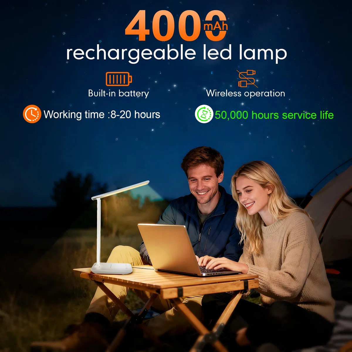 karidi Lampada da Scrivania Senza Fili Ricaricabile, Lampada da Tavolo con Batteria 4000mAh, LED Luce da Lettura Piegevole, 5 Modalità & 5 Luminosità, per Studio, Ufficio e Camera da Letto