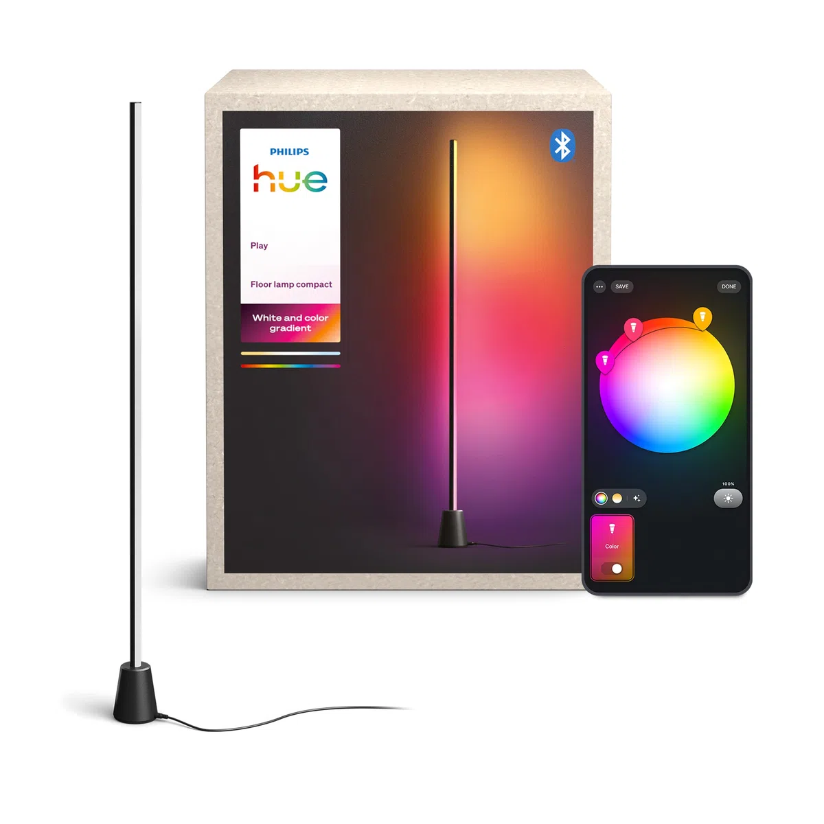Philips Hue Play Lampada da Terra, LED RGBWWIC, 122 cm, Lampada Soggiorno Moderna, Illuminazione Camera da Letto, Alexa, Google Home, Apple Home, TV Sync, Hue Bridge e Sync Box (Venduti Separatamente)