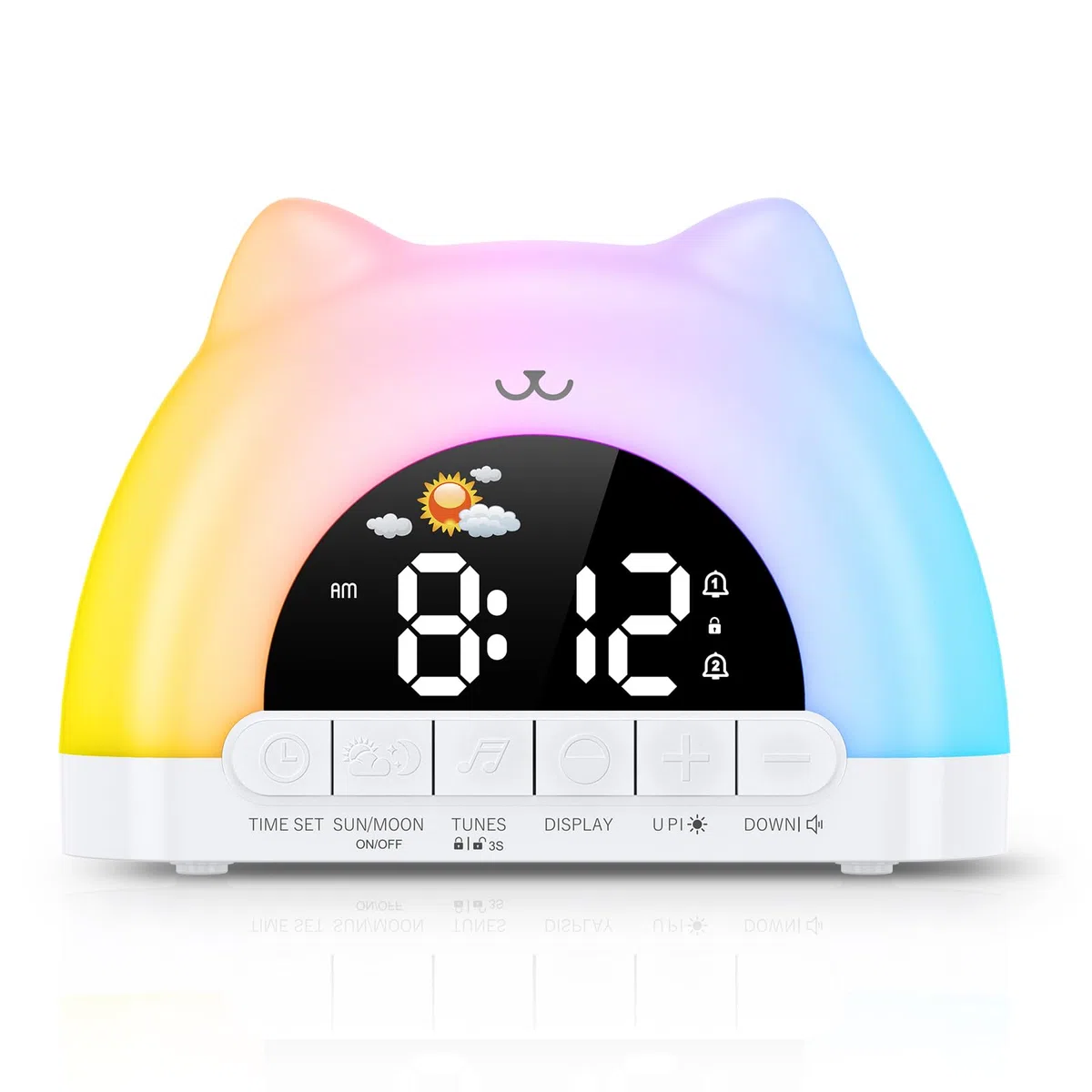 Sveglia Bambini Giorno Notte, Sveglia da Comodino con Luce Notturna a 11 Colori RGB, Snooze, 2 Allarmi, Sveglia Digitale per Bambini con Luna e Sole, Addestratore del Sonno per Bambini