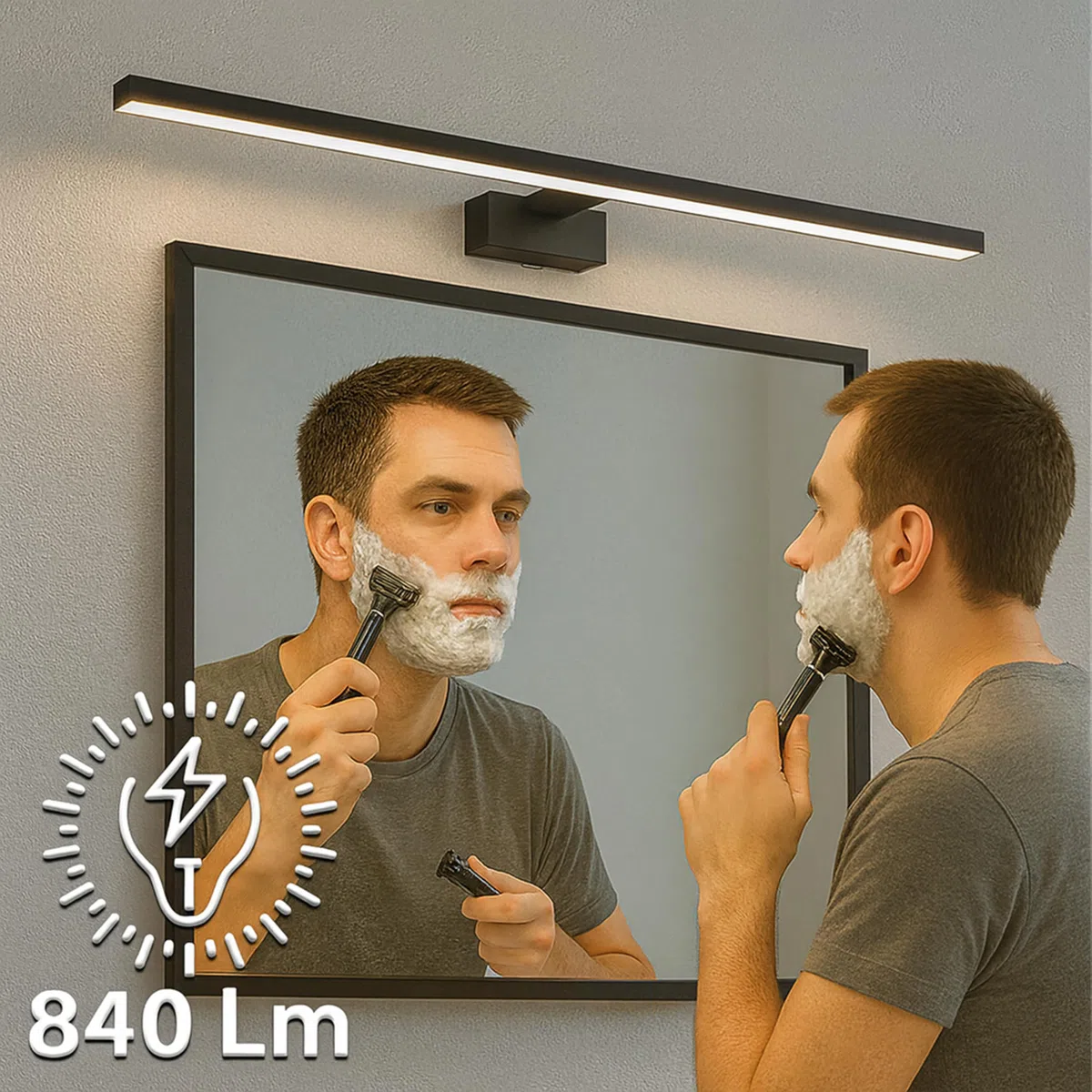 MAKA Luce Specchio Bagno LED 12W 840 Lumen, Lampada Bagno Specchio 4000K, Applique Specchio Bagno 60 cm Bianco/Nero IP20, Illuminazione Bagno per Make-Up e Rasatura (Nero, 4000K)