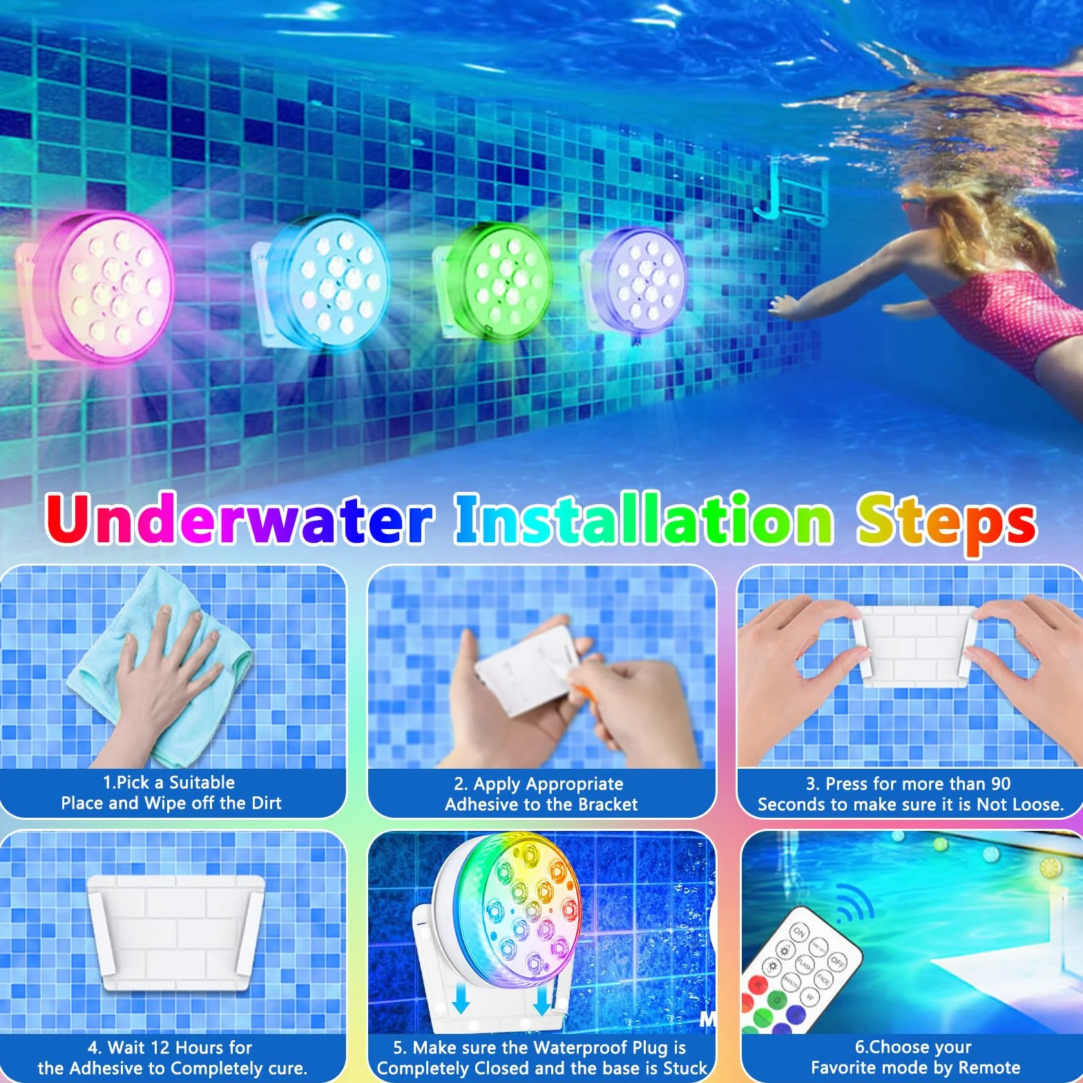 Luci Piscina fuori Terra,Amzeeniu 4 Pezzi 13 LED Luci Piscina Impermeabile,luci led Subacquea con Telecomando,16 Colori RGB Luce LED Sommergibili,per piscina,vasca idromassaggio,festa,SPA,Laghetto