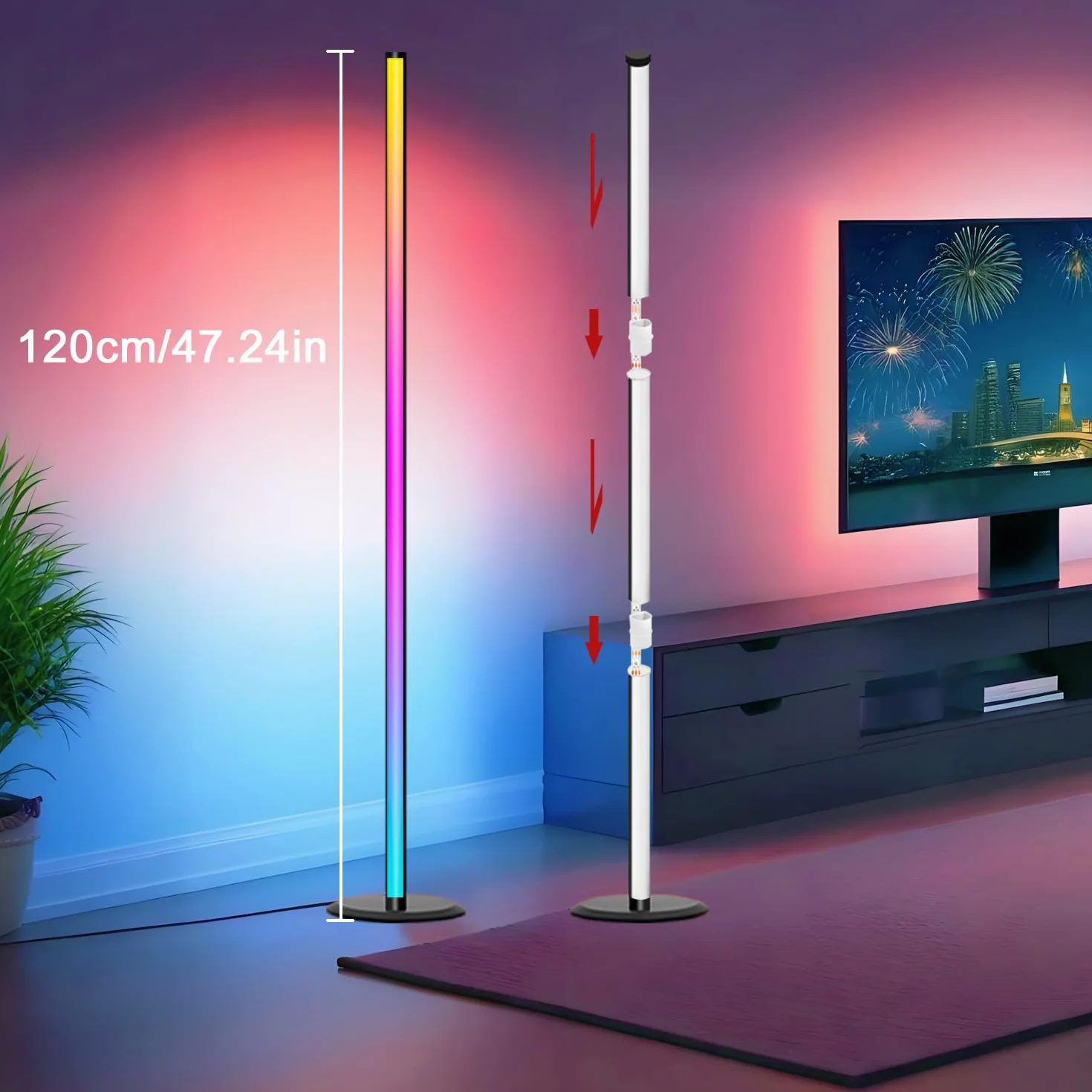 Lampade da Terra,RGB Dimmerabile Lampada da Terra LED con Telecomando e APP,16 Milioni di Colori,Sincronizzazione Musicale, 46 Modalità Scen,Lampada da Terra Angolare per Camera,Soggiorno,Nero