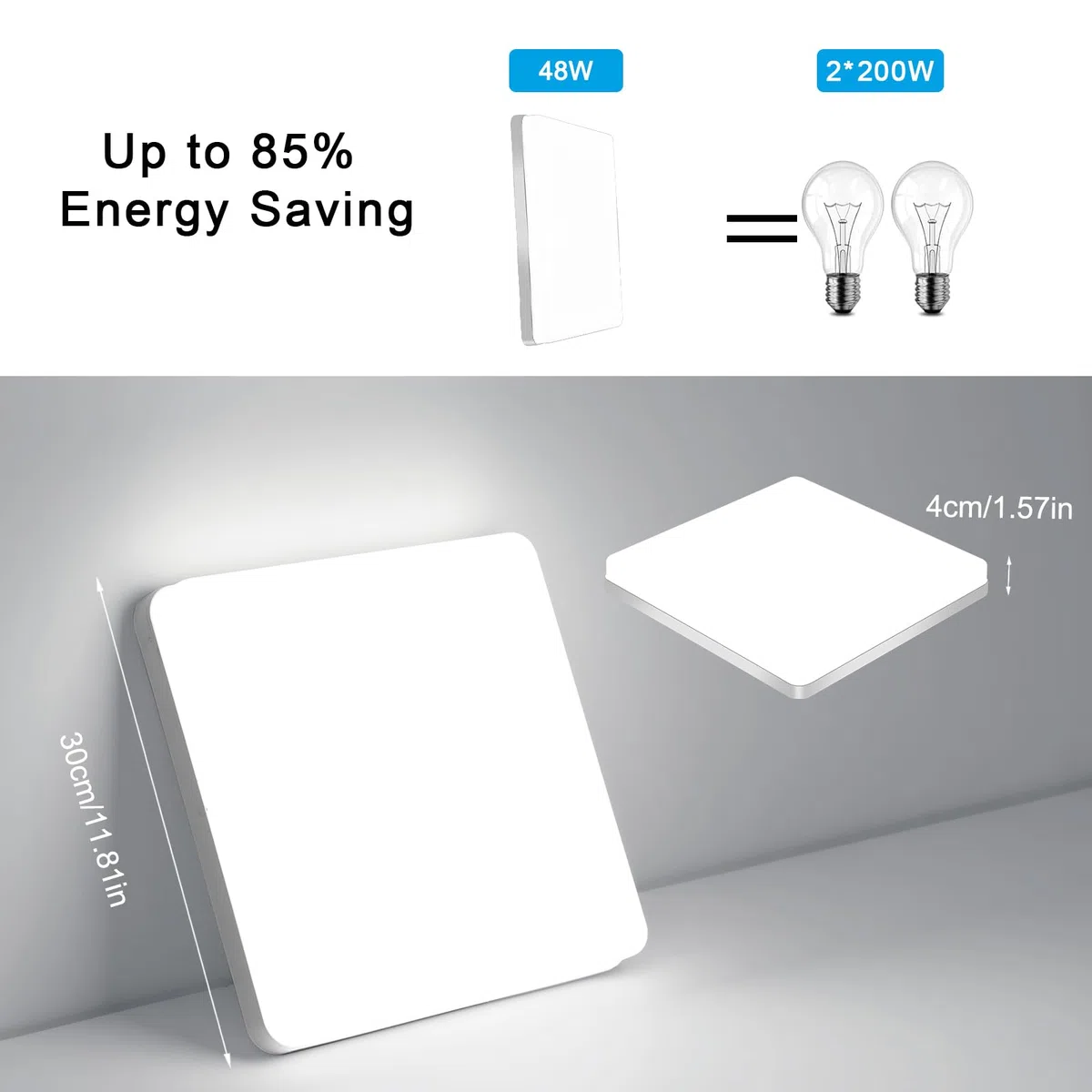 Comely Lampada da soffitto LED 30x30 cm, 48W Bianco Freddo 6500K, Plafoniera LED piatta bianca, IP44 impermeabile, Risparmio energetico, Per il bagno, Cucina, Ufficio, Corridoio, Soggiorno