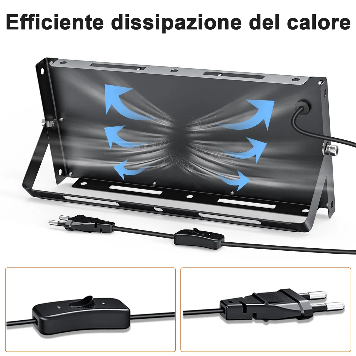 CREATESTAR 50W Faretto LED da Esterno，2pcs Faretto Led con Spina,3000K Bianco Caldo Faretti led 5000LM,faretti LED esterni 3000K, IP65 Impermeabile per Giardino,Patio, Garage
