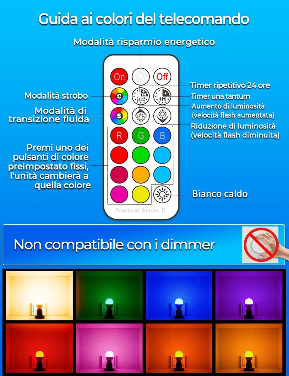 iLC Lampadina Colorata LED, Equivalente 40W, E27 12 Colore RGB 5 Watt Bianco Caldo (2700K) Edison Telecomando (Confezione da 4)
