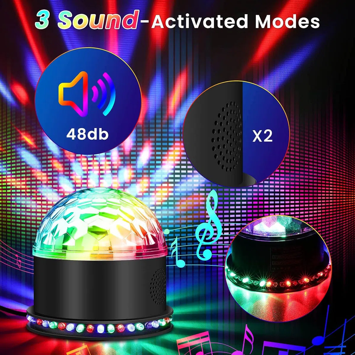 Luci Discoteca, BLITZWILL LED RGB palla da discoteca Luci per feste lettore musicale bluetooth, lampada da festa discoteca musica controllata con telecomando, spina UE per casa Natale KTV