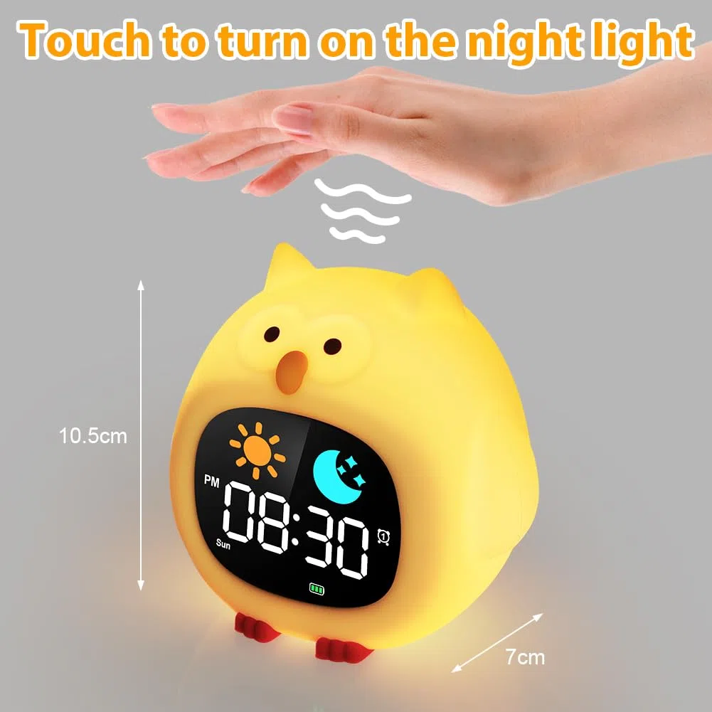 HOTUT Sveglia Digitale Luminosa per Bambini, Lampada Notturna Ricaricabile USB con 8 Colori Dimmerabile, 6 Suonerie e Musica