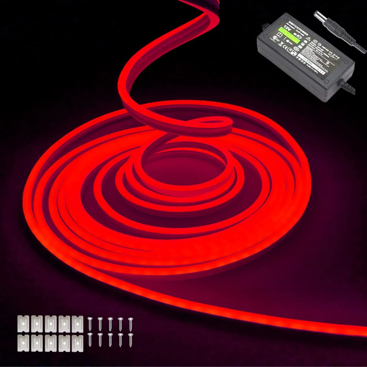 Striscia luminosa Rosso al neon, 16.4ft/5m 12V DC 600 SMD2835 LED impermeabile, per la decorazione interna ed esterna