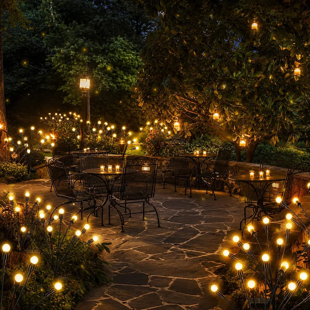 Lampada Solare Lucciola per Giardino Esterno, 4 Pezzi 10 LED Luci Solari Impermeabili IP65, Luce Decorativa Ondeggiante al Vento per Prato, Patio, Balcone, Feste(Bianco Caldo)