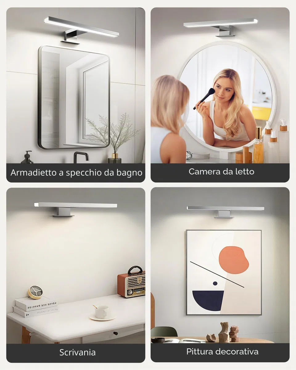 Hommie LED Applique Bagno, Luce Specchio Bagno 30CM con Interruttore, 5W/4000K, Lampada Specchio Bagno Bianco Neutro per Lampada da Armadio, Luce per Trucco, Impermeabile IP44