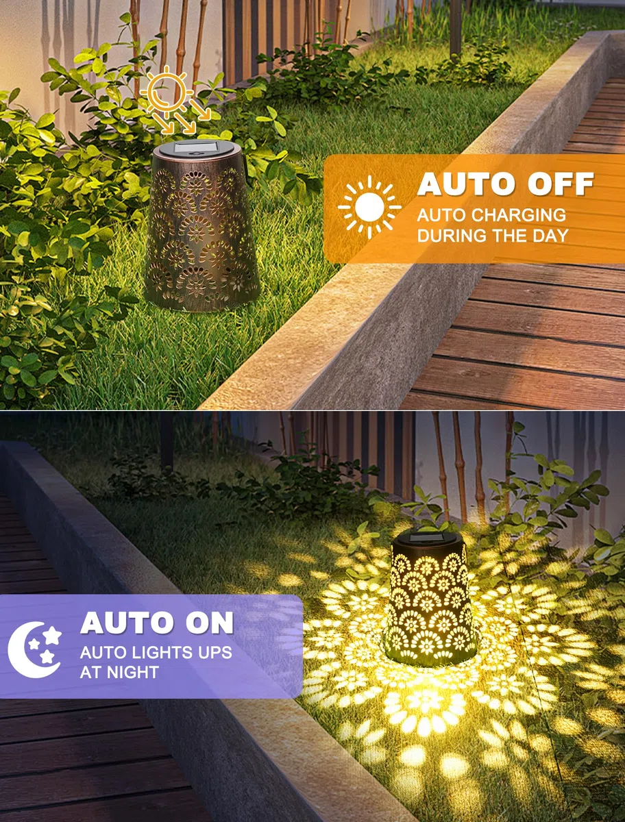 OUILA - 2 lampade solari per esterni, resistenti alle intemperie, in metallo, con protezione IP65, lampada solare decorativa a sospensione per balcone, terrazza, cortile, albero e campeggio