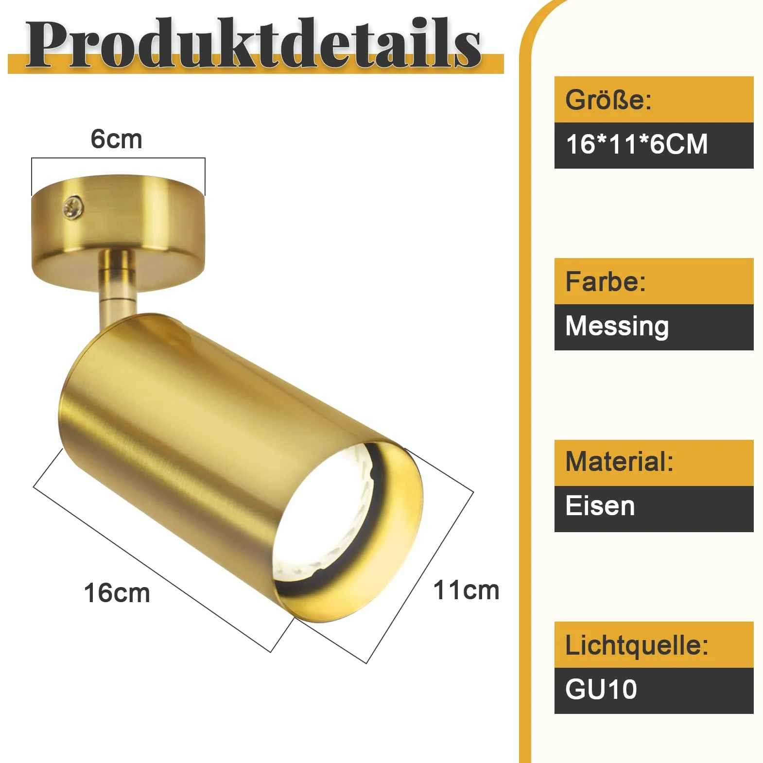 ZMH Faretto a soffitto a LED Faretto a soffitto da lettura luce da parete dorata Faretto a parete in metallo 360 ° attacco GU10 lampada da letto lampada flessibile (lampadine NON incluse)