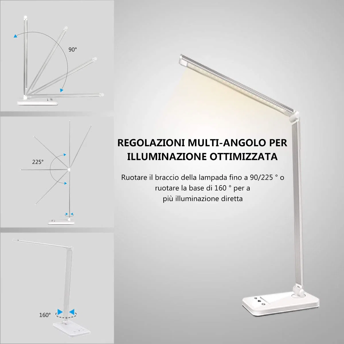 oxylops Lampada da Scrivania LED Protezione Degli Occhi, lampada Touch Control Pieghevole per cameretta,ufficio, con porta di ricarica USB, 10 livelli di luminosità 5 modalità di illuminazione (T13)
