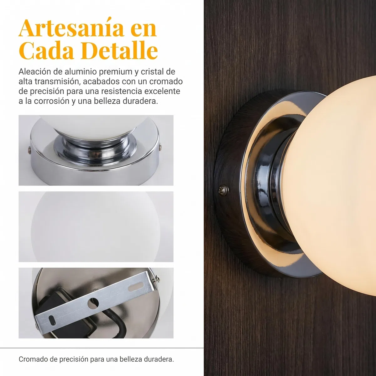 BARCELONA LED Applique da Parete Sfera Vetro AVA IP44 E27, Lampada Parete Globo in Vetro Opale, Illuminazione Bagno e Interni Design Classico Moderno Cromato Decorativo Parete Soffitto