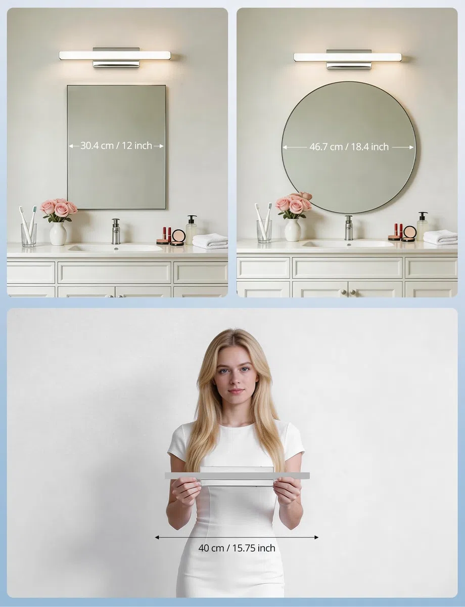 Yafido Luce per Specchio Bagno 40CM LED Applique Lampada Bianco Naturale 4000K, 9W Cromo Luci IP44 Moderno Lampade sopra Mobile Lavandino 230V Bathroom Light over Mirror