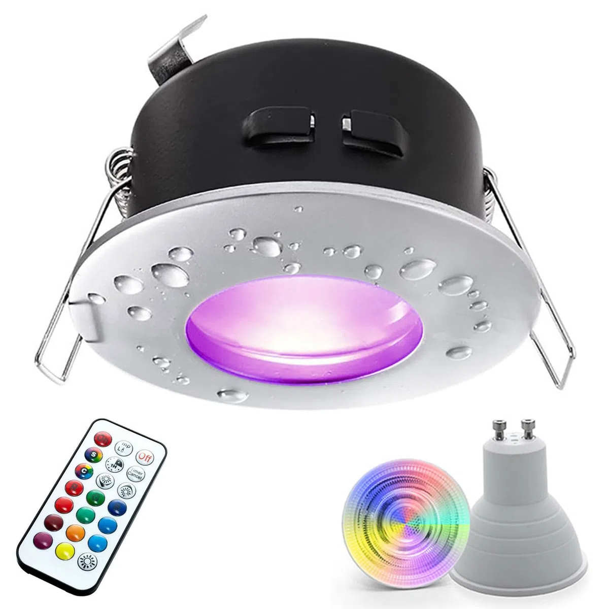 Faretto Incasso tondo IP65 per Cromoterapia Box Doccia Ambienti Umidi Relax Bagno Vasca Luce LED 6W RGB multicolore + Luce Bianca Impermeabile Tenuta Stagna con Telecomando RF (Alluminio Cromato)