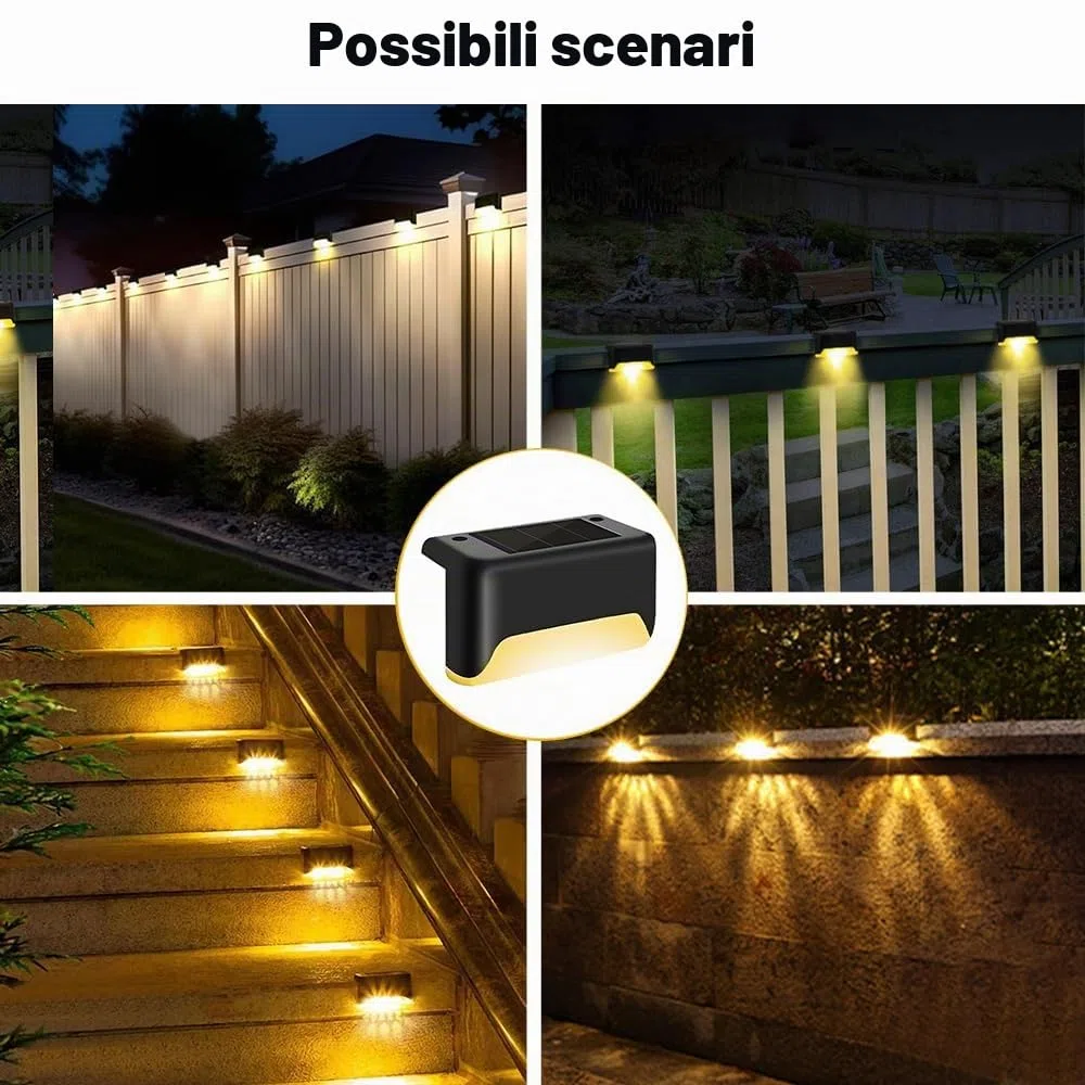 16 Pezzi Luci Solari per Esterni, Luci a LED Impermeabili, Luci Solari Da Giardino per Scale Esterne, Gradini, Recinzioni, Cortili, Patio, Grondaia, Sentiero, Decorazione (Nero, Bianco Caldo)
