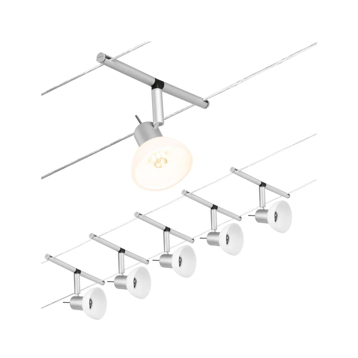 Paulmann CorDuo, sistema di cavi per faretti, 94448, set Sheela, massima CC 5 pezzi da 10 Watt l’uno, estensibile, cromato, opaco, cavi, in plastica, GU 5,3, senza lampadine
