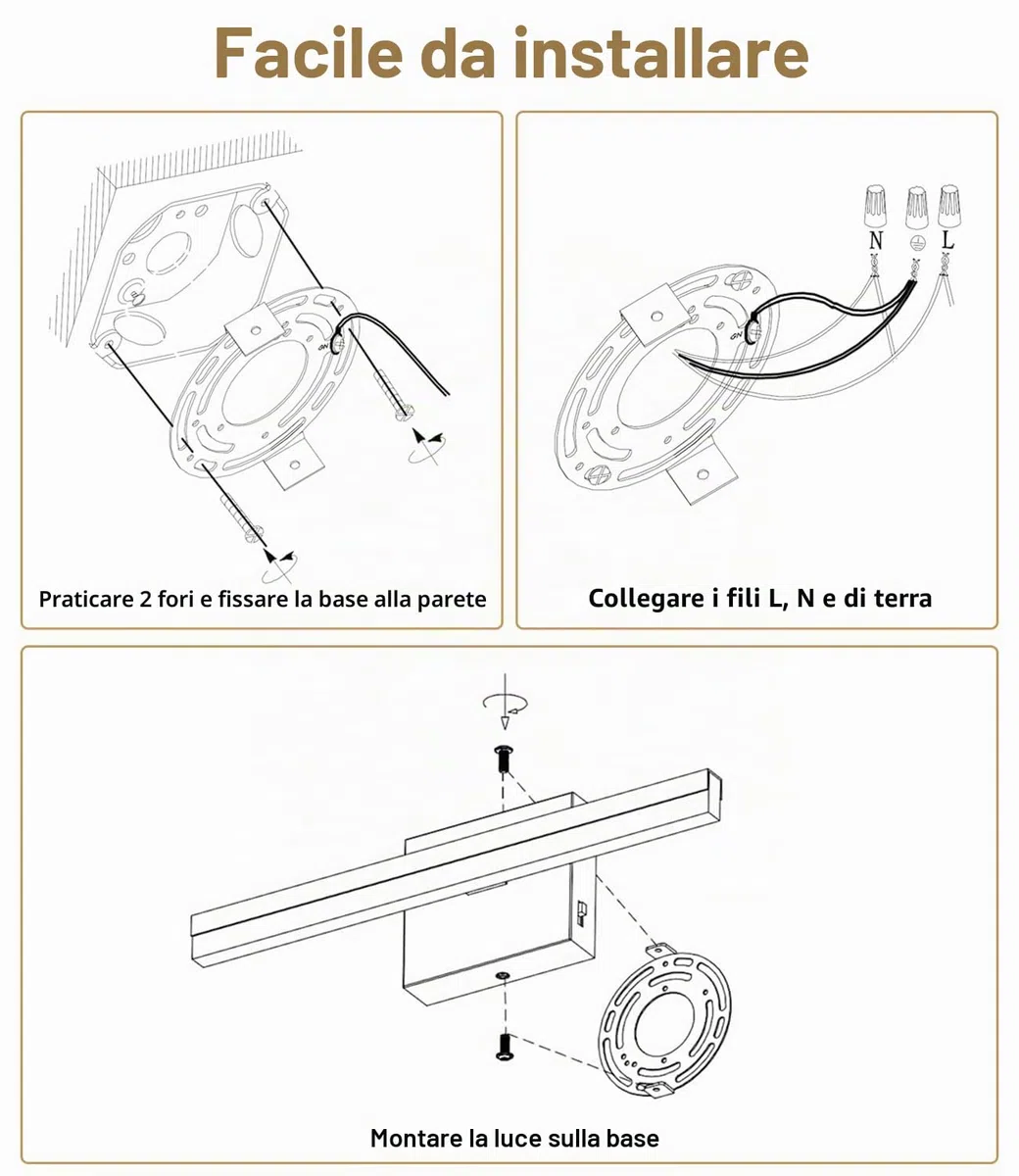 Lampada da Specchio Bagno 40CM, LED 3000-6000K con Interruttore Temperatura, Applique Moderna con Schermo Acrilico, Risparmio Energetico e Durevole, Design Moderno per un’Atmosfera Accogliente