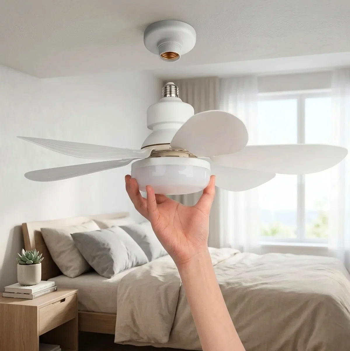 Ventilatore da Soffitto con Luce LED E27 e Telecomando, Ventilatore Lampadario 42 cm con 3 Velocità e 3 Colori di Luce, Ventilatore da Soffitto Silenzioso con Attacco E27 Universale per Camera, Cucina