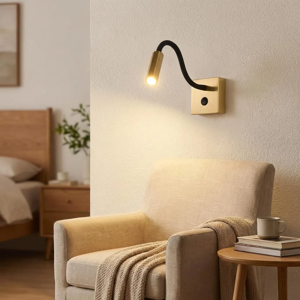 B·LED BARCELONA LED Applique da parete LED 3W con braccio flessibile | Luce calda 2800K | Orientabile | Interruttore integrato | Alluminio | Per testiere, hotel e lettura
