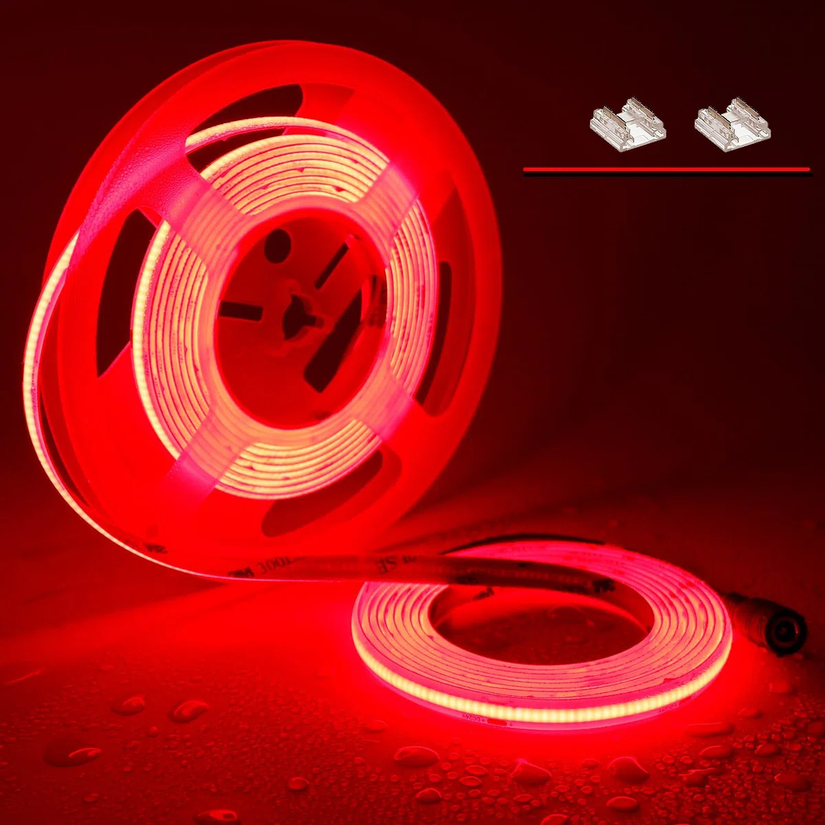 TOPAI Striscia LED COB Rosso 5 Metri Impermeabile, Strip LED 24V Rosso Esterno, Autoadesivo, Tagliabile, 480LEDs/M, Larghezza 8mm, Per Camera da Letto, Bagno, Cucina