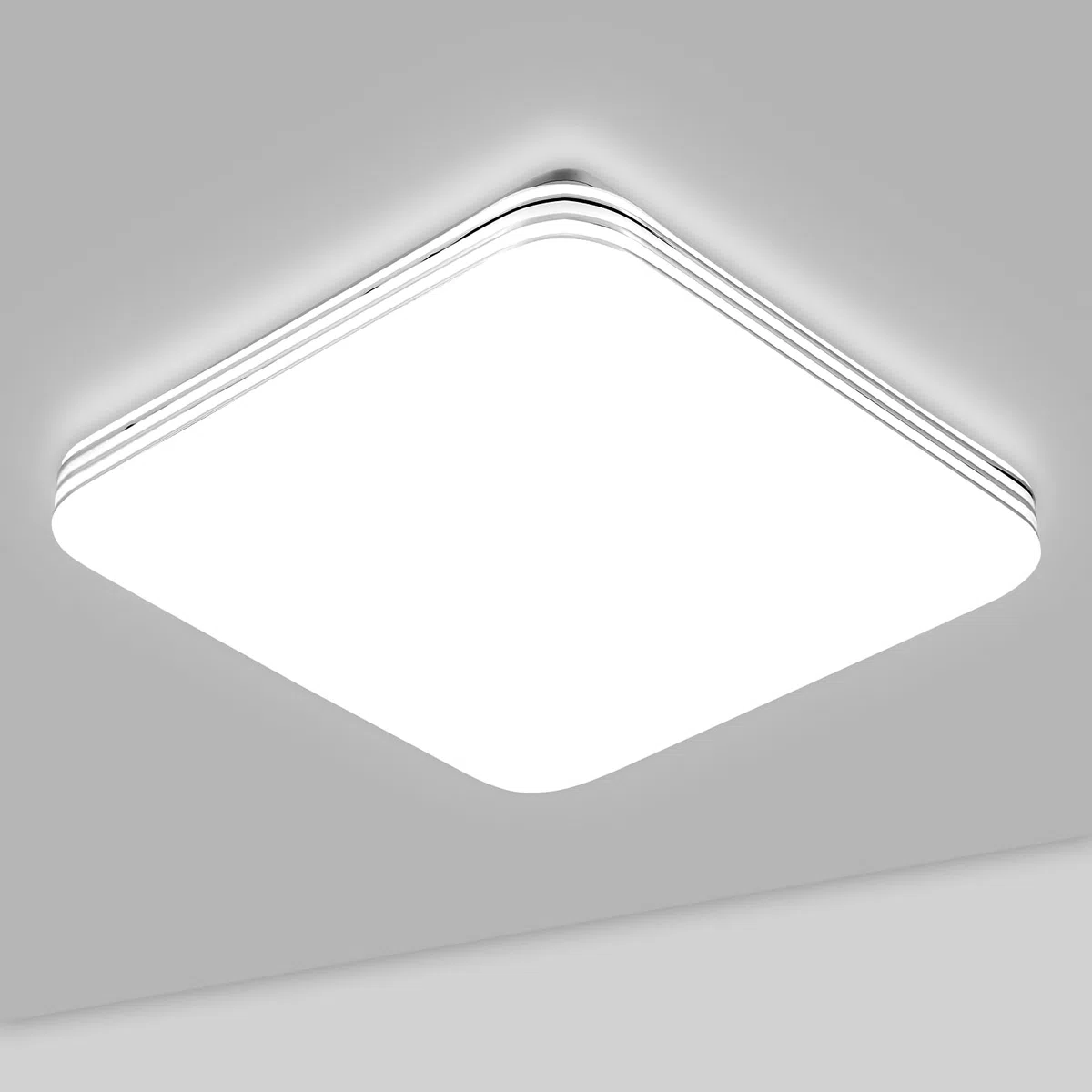 Plafoniera a LED con finiture argentate, 18W, 6500K, per corridoio, camera da letto, cucina, bagno, balcone e cantina. Ultrasottile e moderna, 21.7 cm.