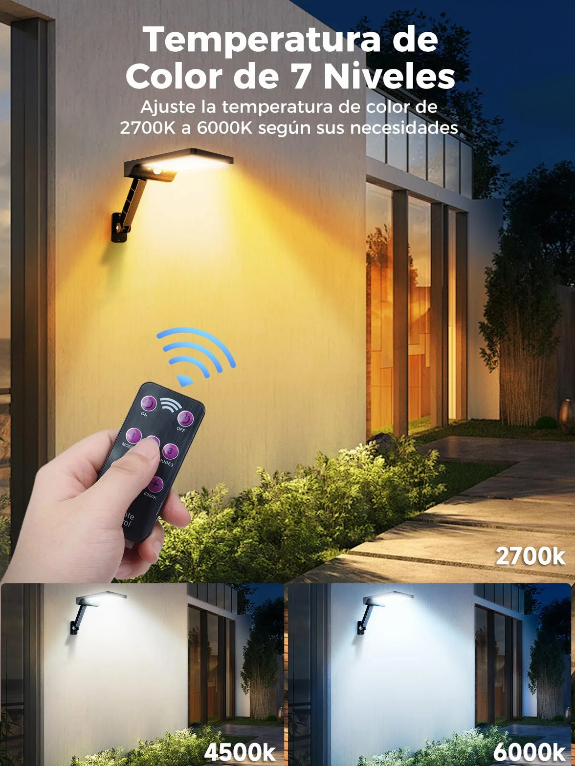 Faretti Solari a LED da Esterno, Moman Luce Solare LED Esterno con Sensore di Movimento 3 Modalità IP65 Lampada Potenti Impermeabili 2200mAh con Telecomando, Faretto-Solare-Luce-Esterno-Lampioni