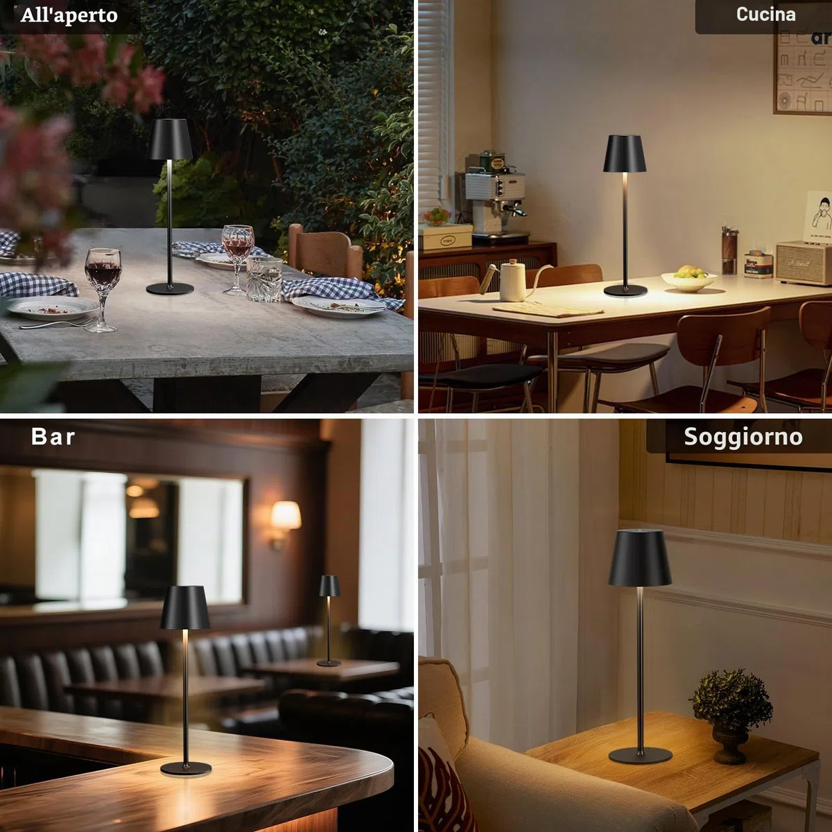 Lampada da Tavolo Senza Fili LED Dimmerabile, 3 Modalità di Colore, Lampada da Comodino Touch Ricaricabile per Camera da Letto, Soggiorno, Campeggio all'aperto Esterno Verande(Nero)