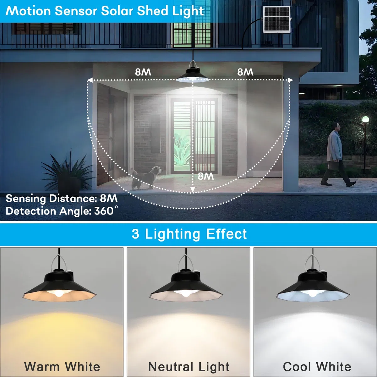 Faro LED Esterno con Pannello Solare - 4400mAh IP65, Lampada Solare da Esterno Sospesa con Telecomando e Rilevatore di Movimento, 5 Modalità + 3 Temperature Colore, 2 Pezzi