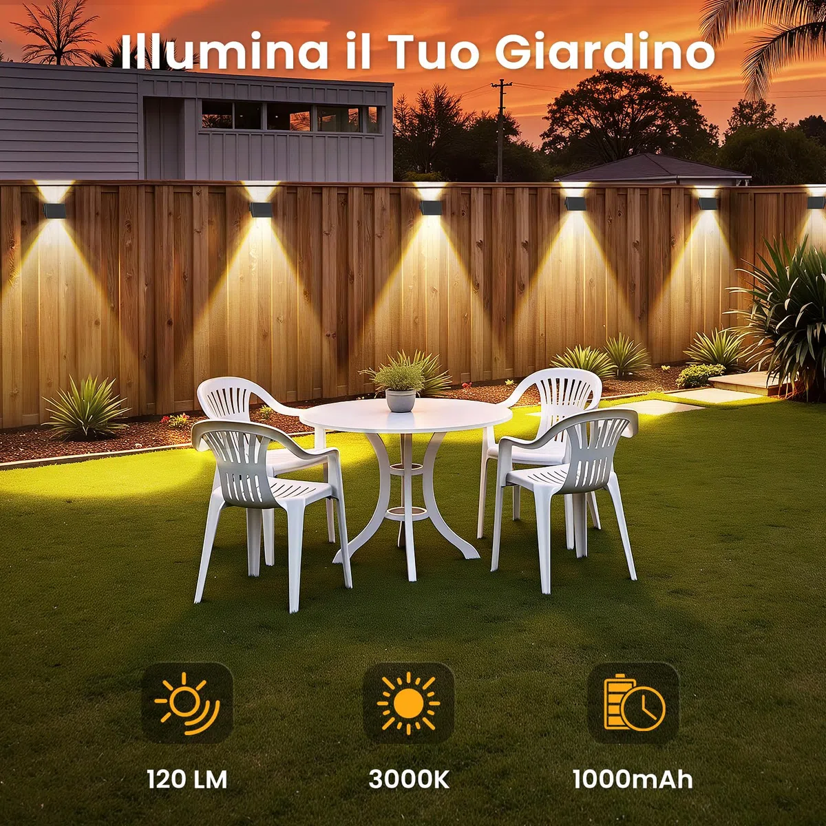 Lampada Solare da Esterno Up & Down Set da 6 Luci Solari da Esterno Bianco Caldo 3000K Faretti Solari a LED da Esterno 1000 mAh Applique Impermeabile IP67 Per Parete Giardino Terrazzo