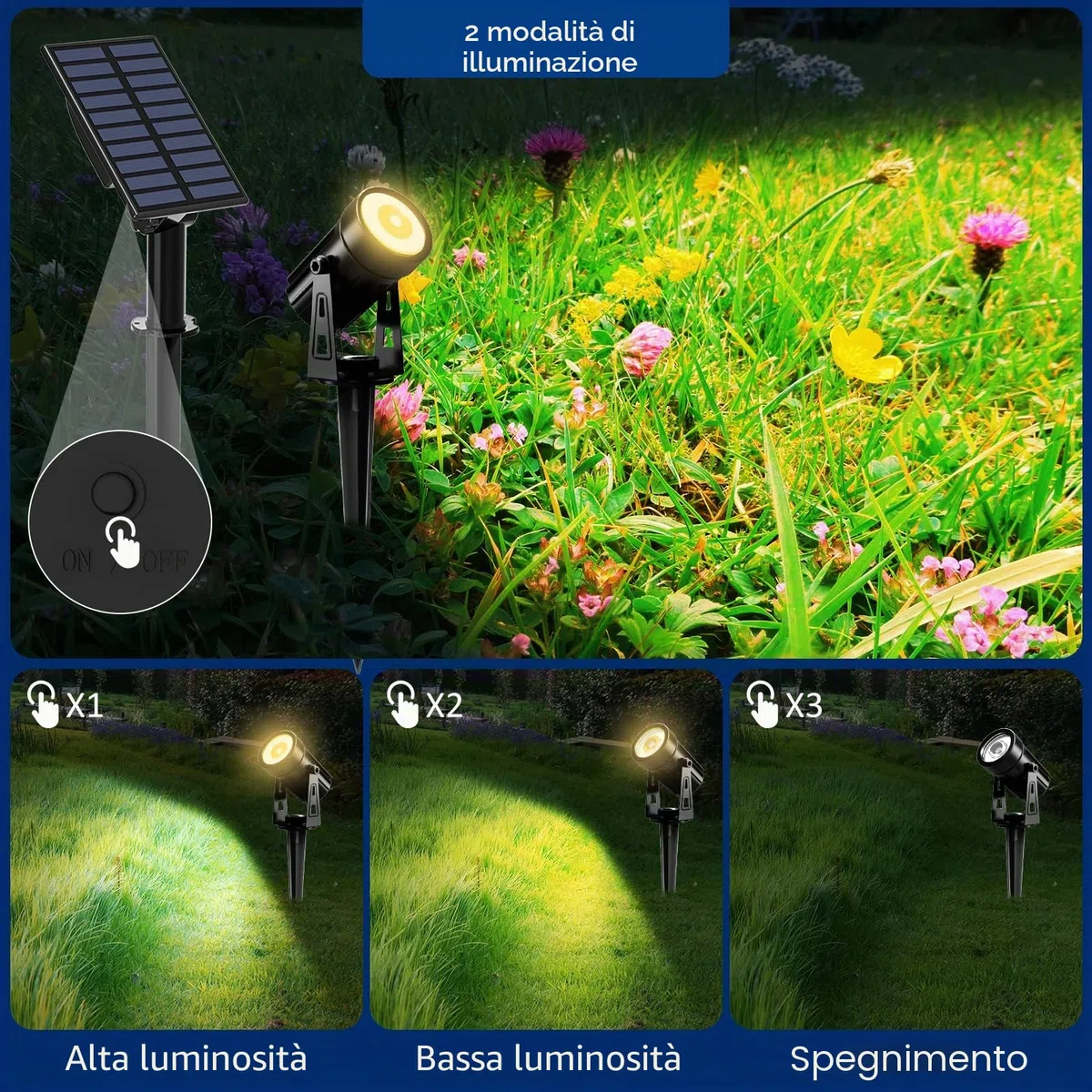T-SUNUS Faretti Solari da Giardino, Luci Solari Esterno Giardino IP65 impermeabile 2 Livelli di Luminosità per auto ON/OFF Lampade Solari da Giardino Decorative per Cortile Vialetto Alberi 3000K