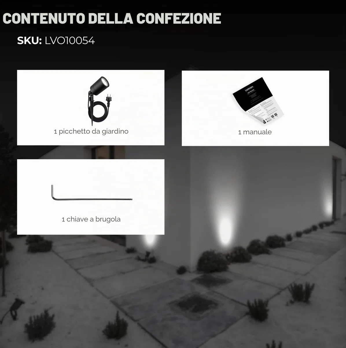 Ledvion - Faretti Esterno Lampade, IP65, 220-240V, Con Picchetto, Illuminazione Elettrica da Giardino, Senza GU10 Lampadina, Orientabile, Impermeabile