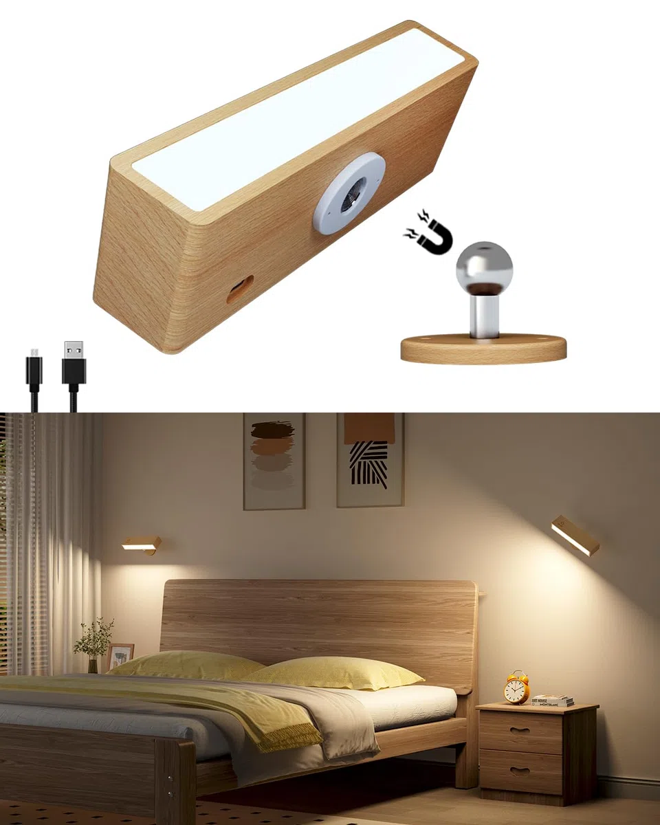 DetarZinLED Applique da Parete Interno,Lampada da Comodino a Batteria,Lampada da Lettura Ricaricabile,Applique Senza Fili Touch,Rotazione a 360°,Moderno Luci LED a muro per Soggiorno,Corridoio